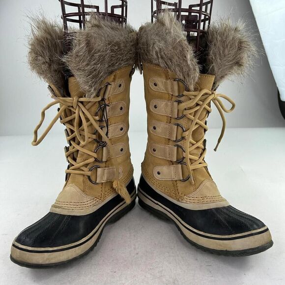 Sorel Joan of Arctic Tan Faux Fur Trim Boot US 8 Women Lace Up Winter Waterproof - Picture 2 of 12
